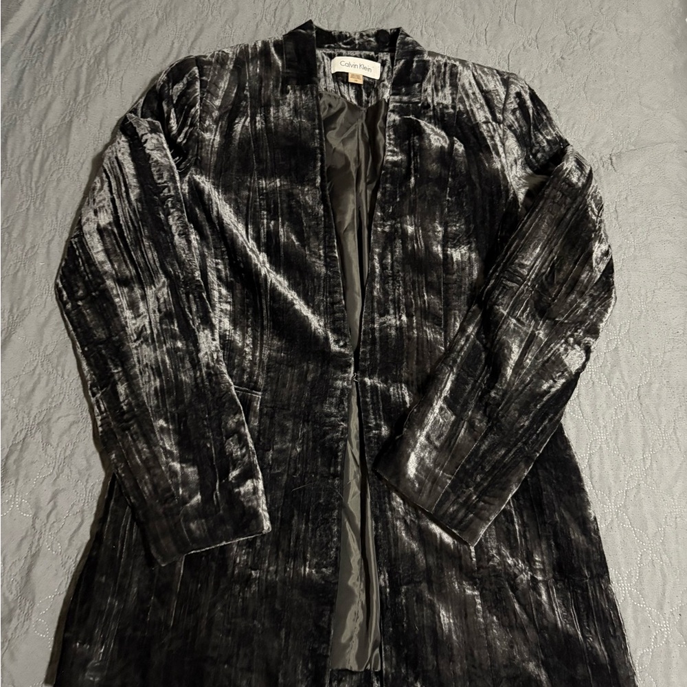 Calvin Klein Women's Open Front Gray Crushed Velvet Jacket Size 10